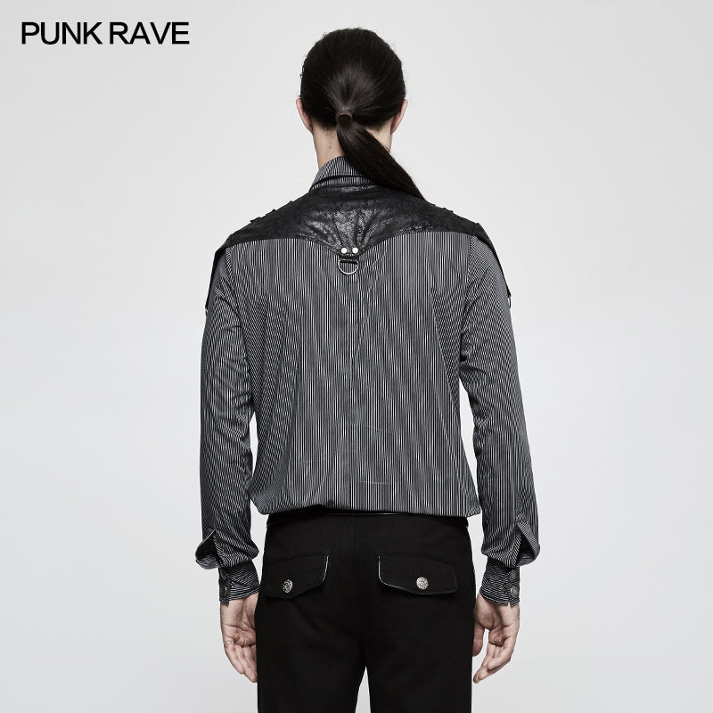 Y-819 Handsome Striped Punk Shirt With Free Hanging Metal Chain