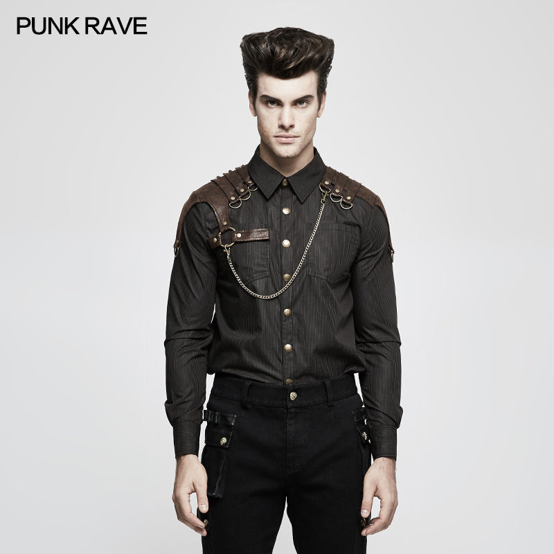 Y-819 Handsome Striped Punk Shirt With Free Hanging Metal Chain