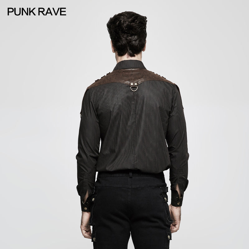 Y-819 Handsome Striped Punk Shirt With Free Hanging Metal Chain