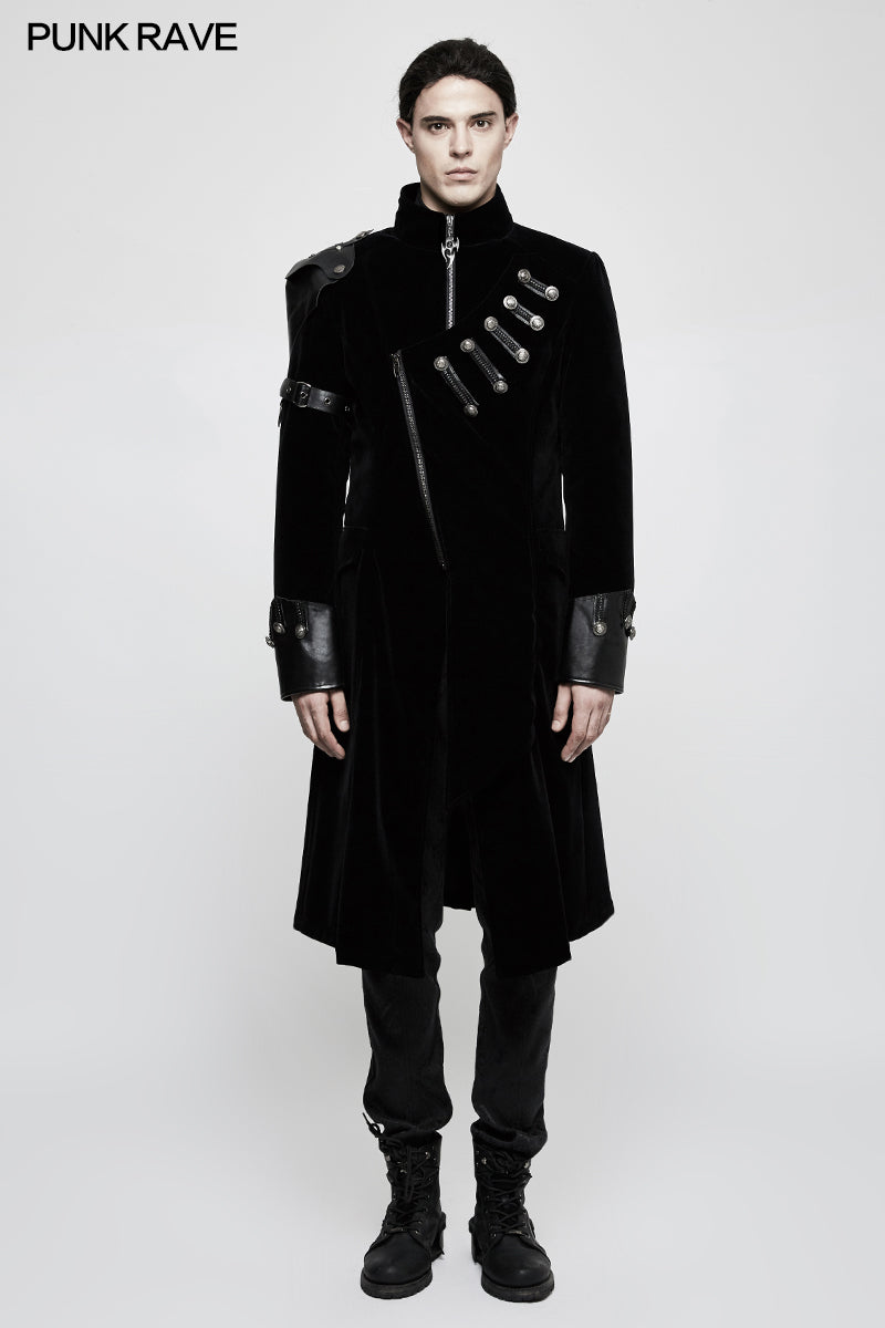 Y-811 Winter Velvet Medium Length Punk Coat Double Breasted Jacket