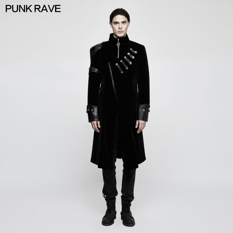 Y-811 Winter Velvet Medium Length Punk Coat Double Breasted Jacket