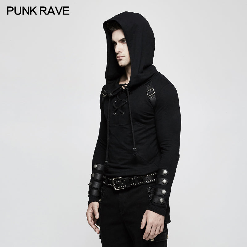 T-483 Hooded Loop Sleeve Long Punk Sweaters For Men