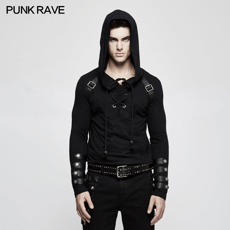 T-483 Hooded Loop Sleeve Long Punk Sweaters For Men