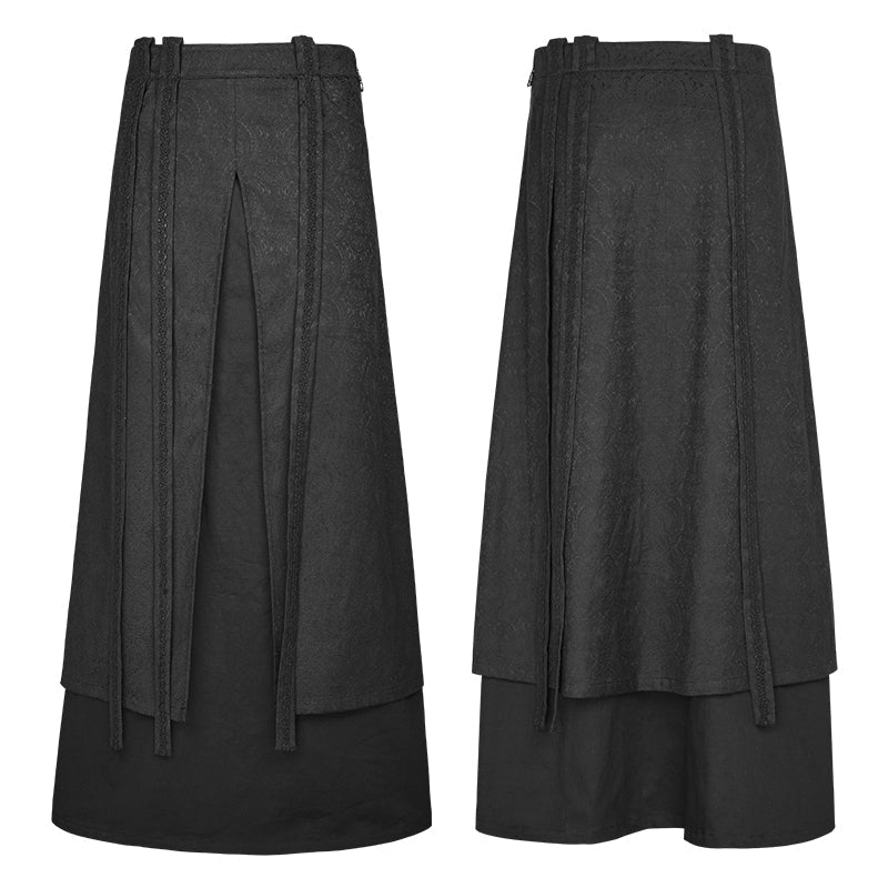 Q-340 Jacquard Fabric Half Long black Gothic Skirt For Men