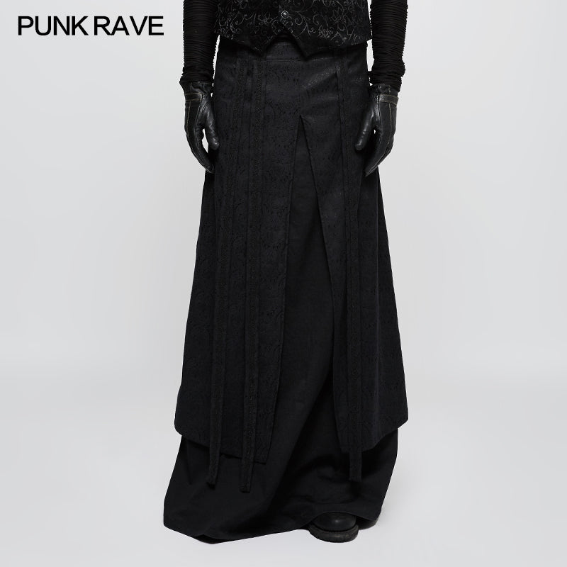 Q-340 Jacquard Fabric Half Long black Gothic Skirt For Men