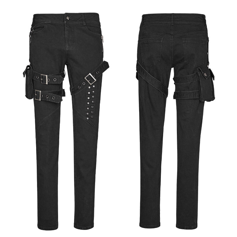 K-295 Men Elastic Denim Punk Pants With Detachable Pocket