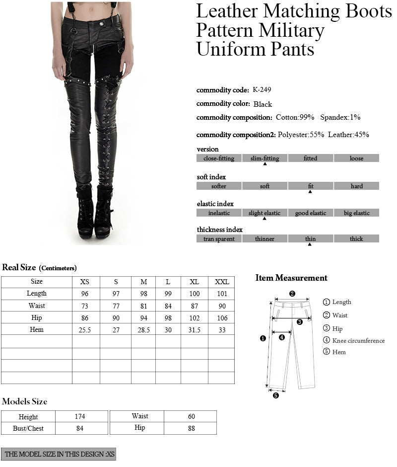 K-249 Metallic Boot-shape Zipper Legs Skinny Leather Gothic Pants With Belts