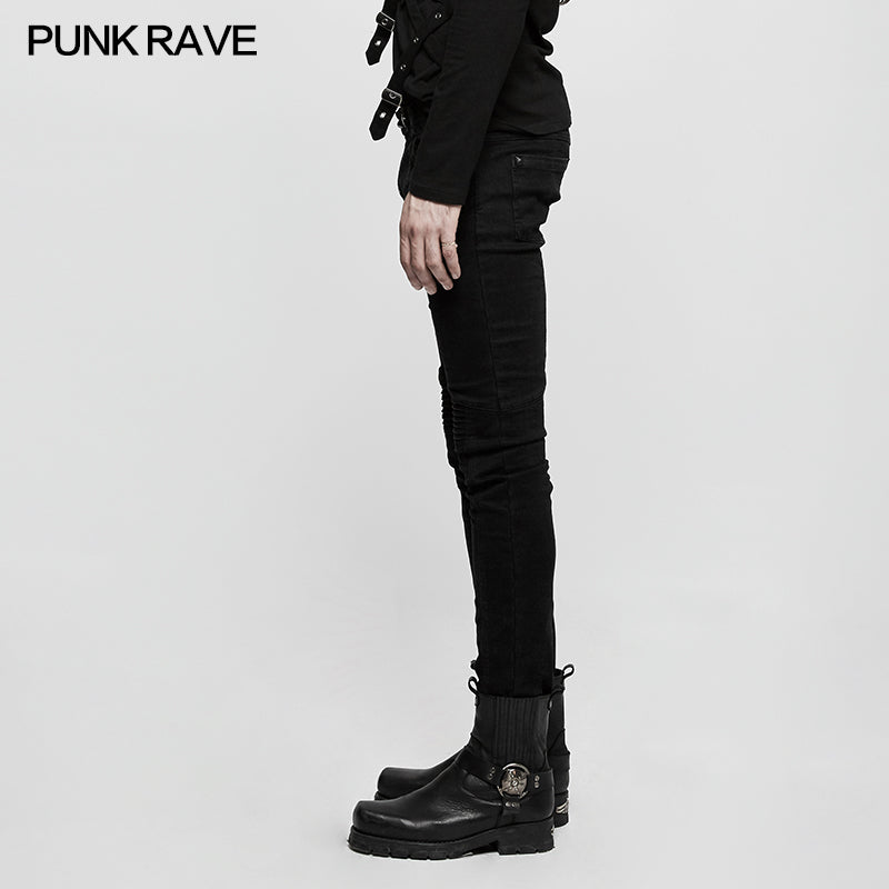 K-300 Slim-fitting Denim black Long Punk Pants For Men