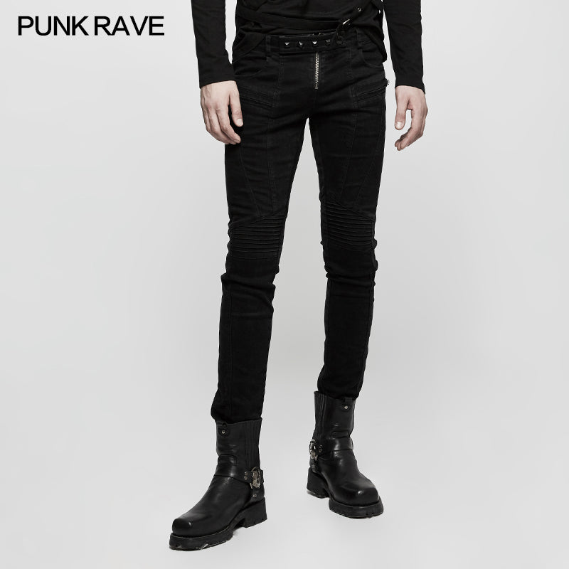 K-300 Slim-fitting Denim black Long Punk Pants For Men