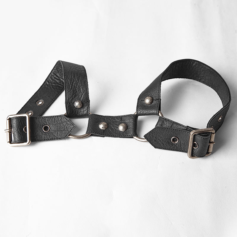 S-236 Starched black Punk Accessories Straps With Detachable Leather Loop