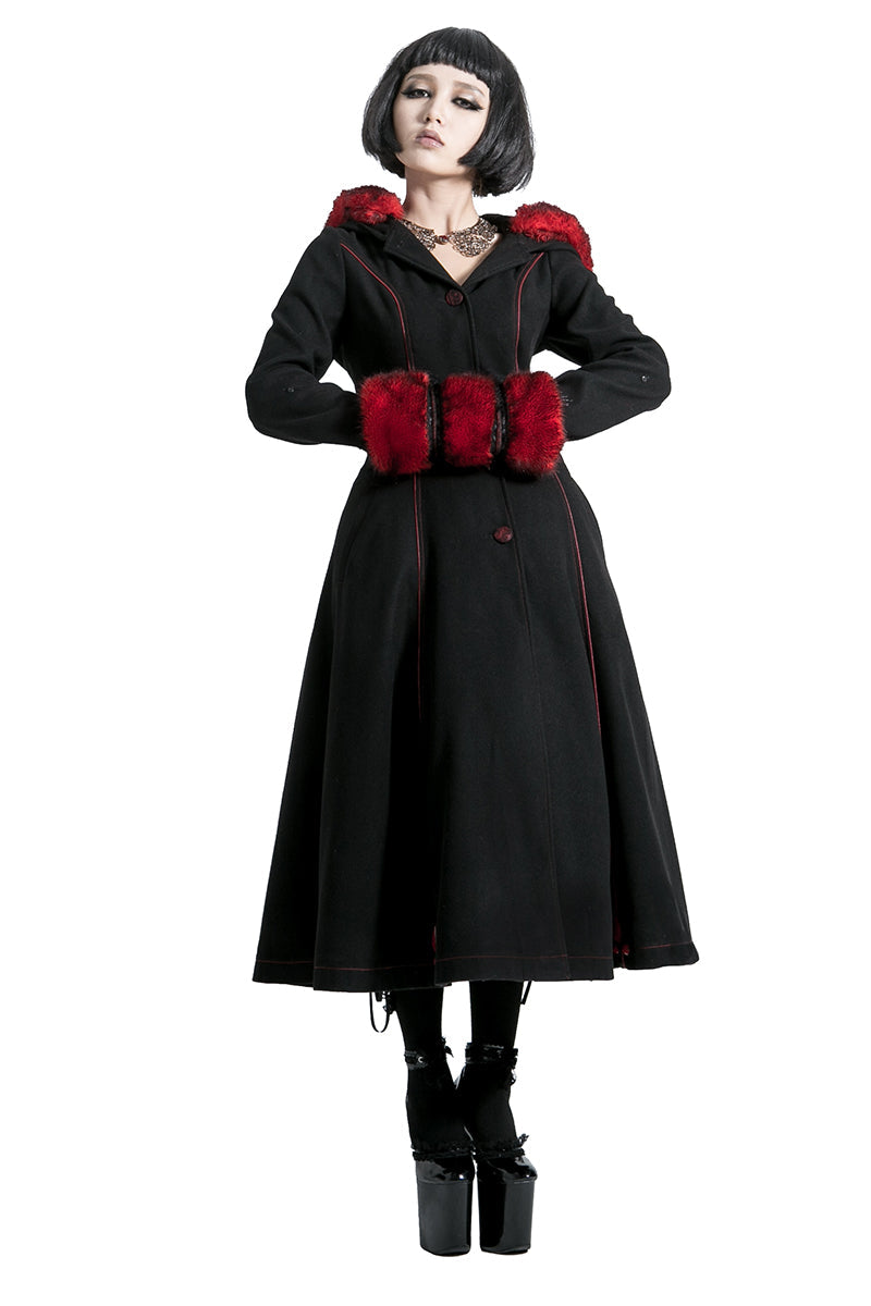 LY-036 Winter Woolen Long black Gothic Coat For Women Two Wear Imitation Fur Coat