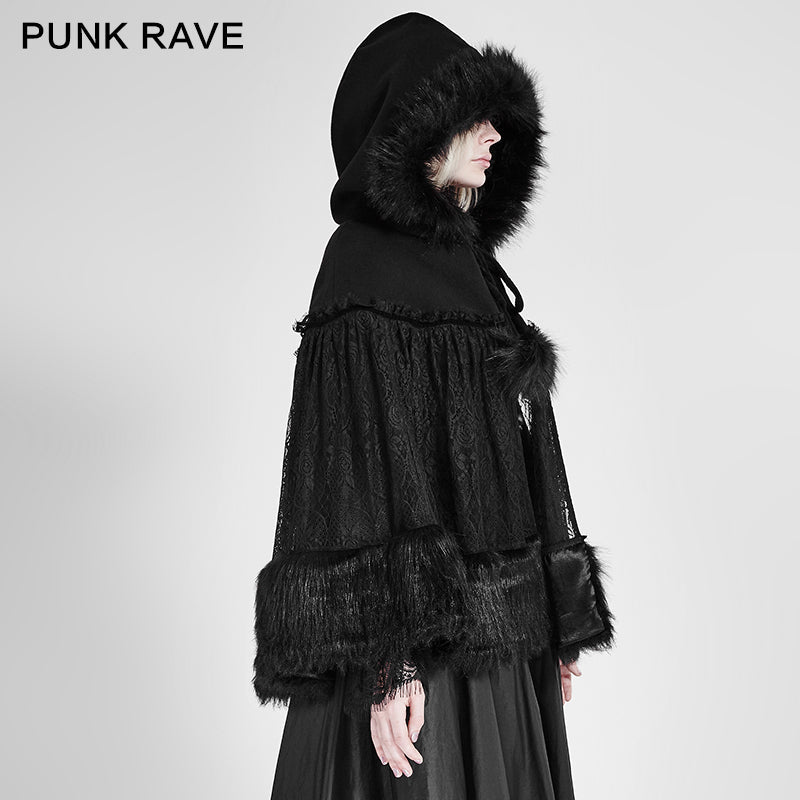 LY-057 Lolita Style Warm Gothic Coat Woolen And Lace Fabric Cloak For Women