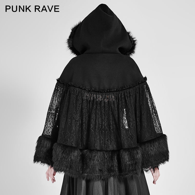 LY-057 Lolita Style Warm Gothic Coat Woolen And Lace Fabric Cloak For Women