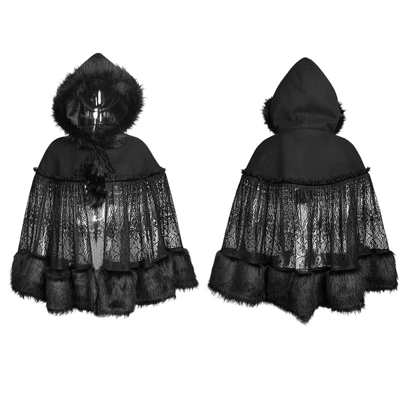 LY-057 Lolita Style Warm Gothic Coat Woolen And Lace Fabric Cloak For Women