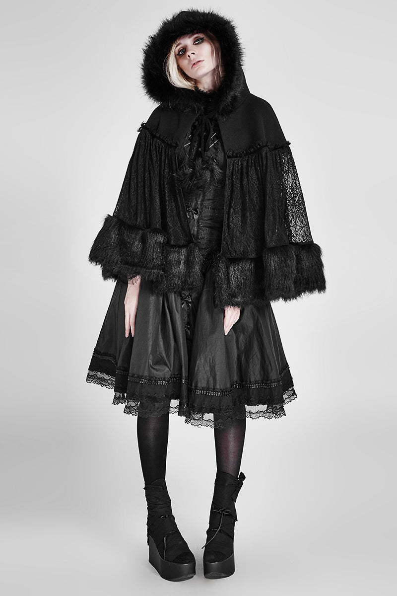 LY-057 Lolita Style Warm Gothic Coat Woolen And Lace Fabric Cloak For Women