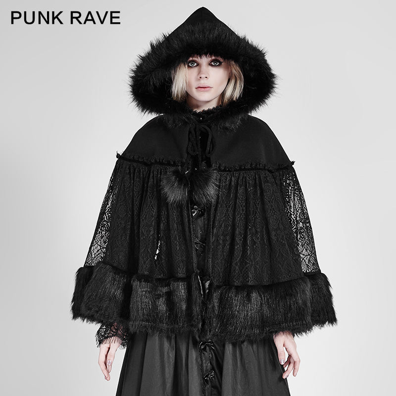 LY-057 Lolita Style Warm Gothic Coat Woolen And Lace Fabric Cloak For Women