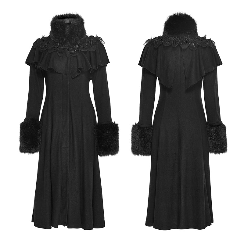 LY-059 Lolita Style Long Shawl Woolen Gothic Coat With Imitation Fur Collar