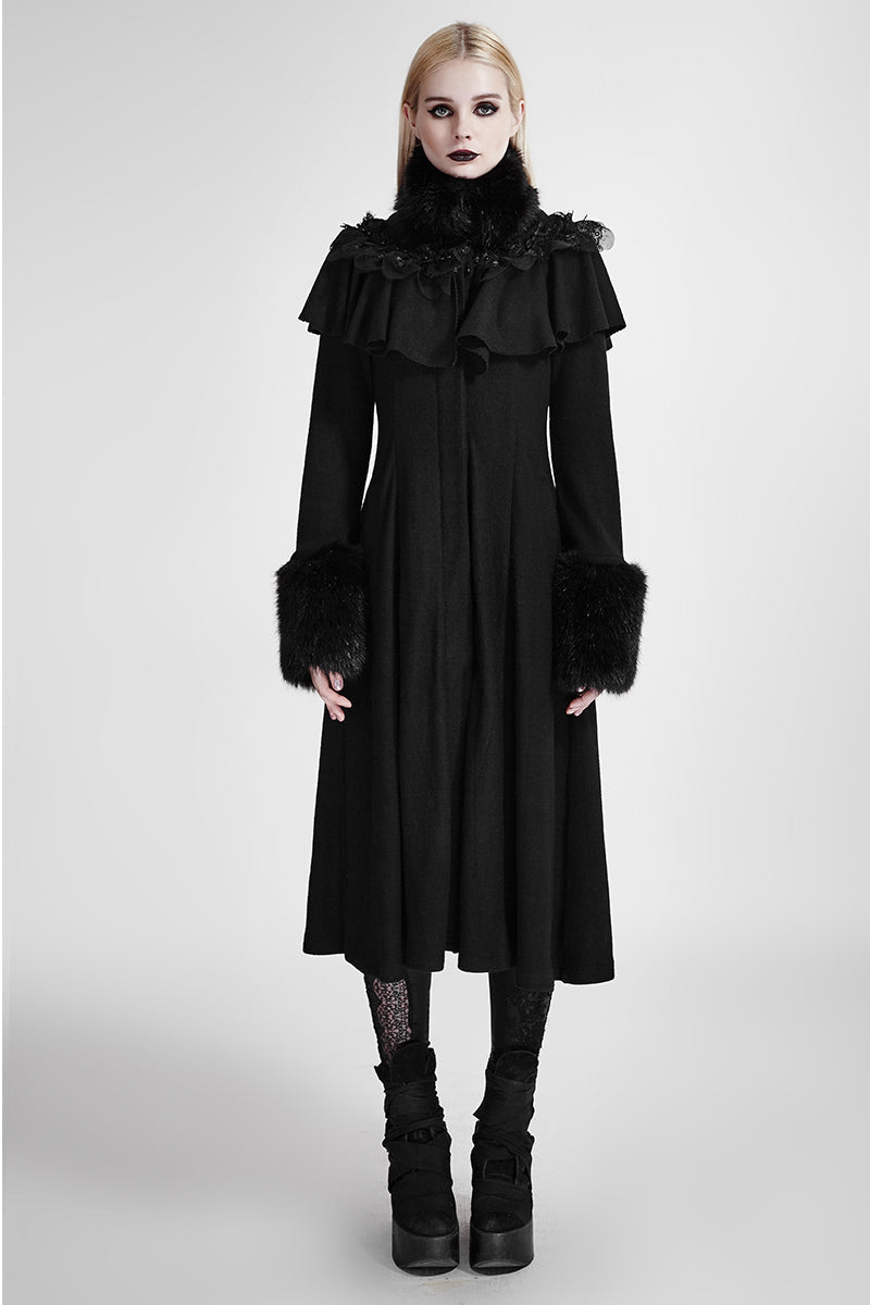 LY-059 Lolita Style Long Shawl Woolen Gothic Coat With Imitation Fur Collar