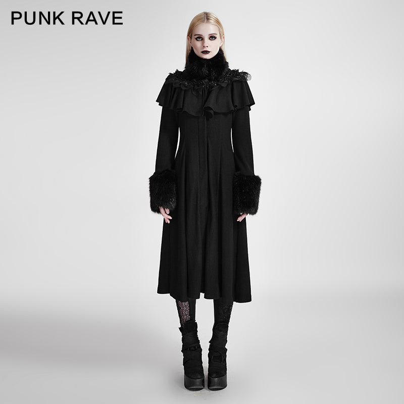 LY-059 Lolita Style Long Shawl Woolen Gothic Coat With Imitation Fur Collar