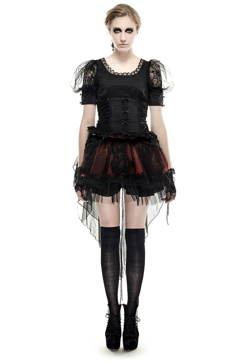 LT-006 black Elastic Pastoral Style Gothic Shirts Lace Lolita Blouse