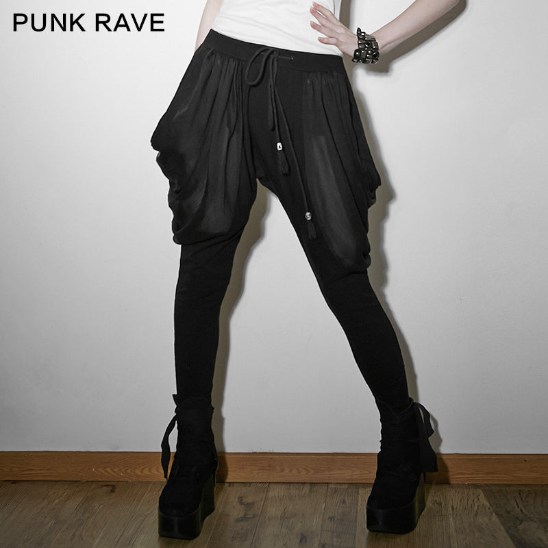 PK-057 black Knight Soft Chiffon Harem Punk Pants