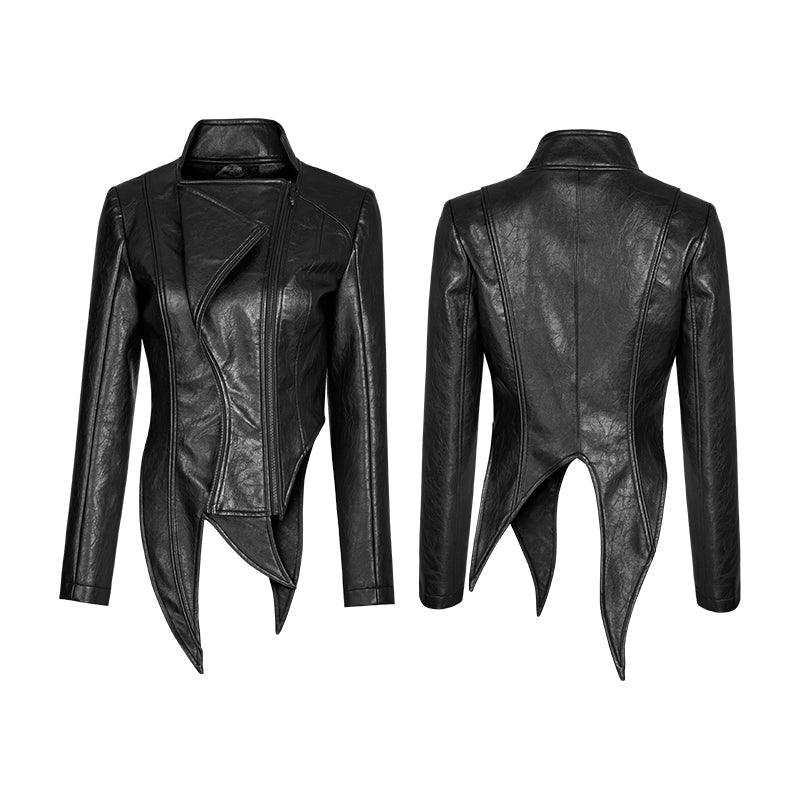 OPY-253 Irregular Shaped Bright Leather Punk Jacket With Stand Collar