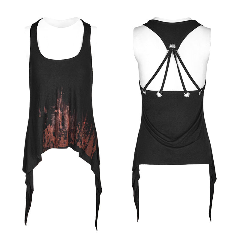 WT-504 Printing Sexy Soft Punk Vest With Eyelet Drawstring