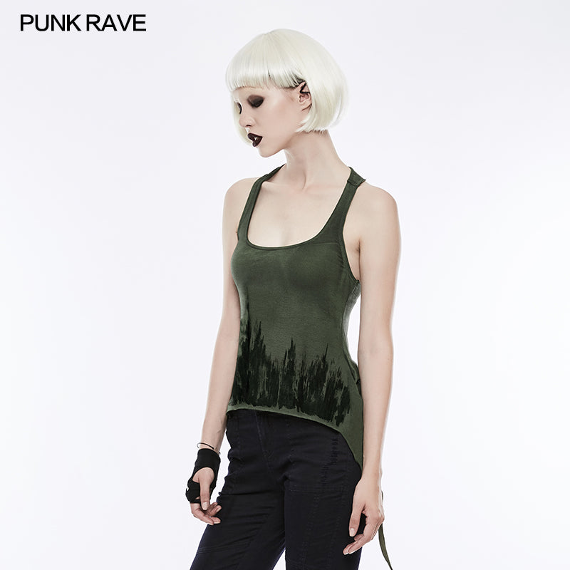 WT-504 Printing Sexy Soft Punk Vest With Eyelet Drawstring