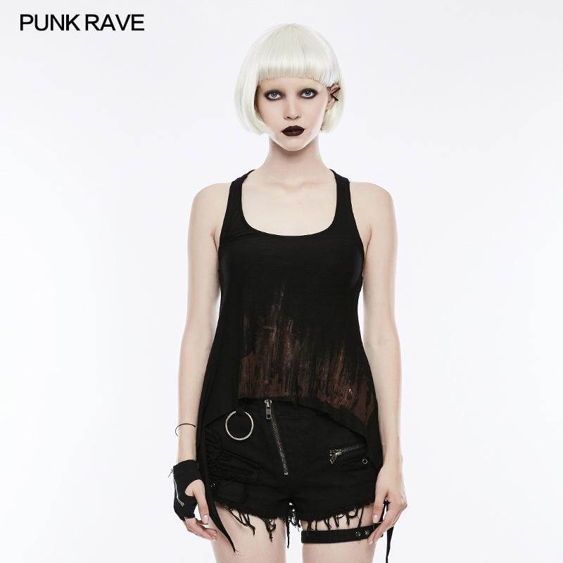 WT-504 Printing Sexy Soft Punk Vest With Eyelet Drawstring