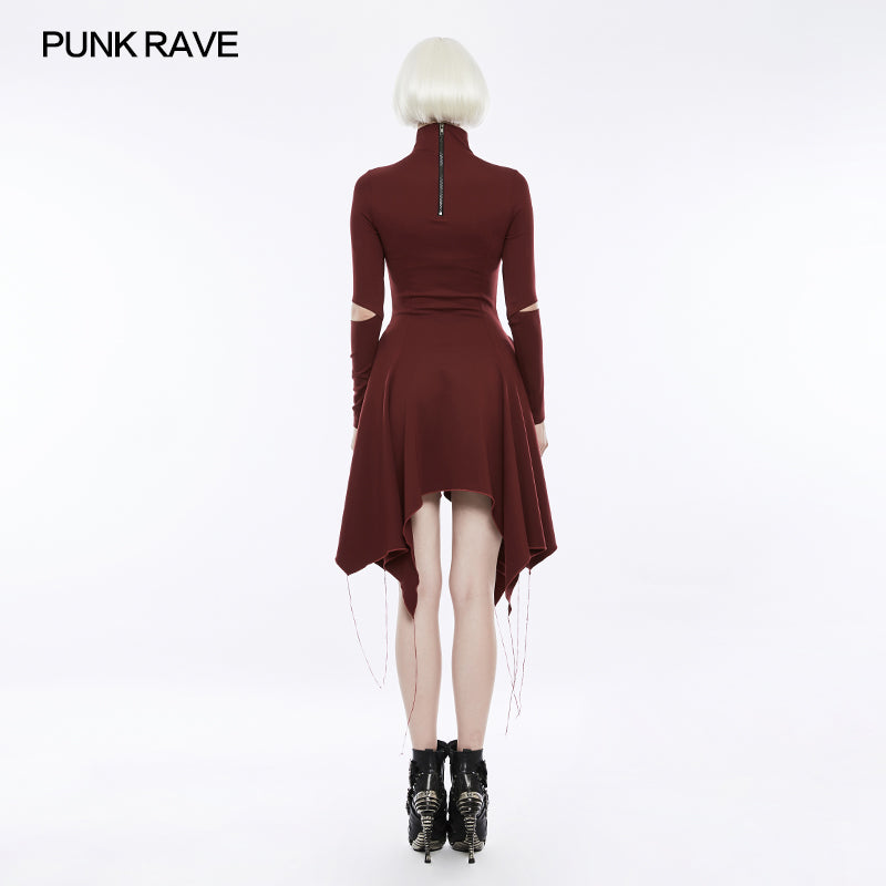 OPQ-238 High-class Elastic Sexy Hollow Out Gothic Dress With Asymmetry Hem