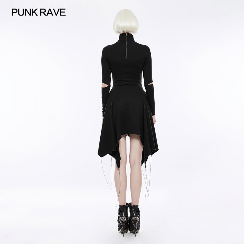 OPQ-238 High-class Elastic Sexy Hollow Out Gothic Dress With Asymmetry Hem