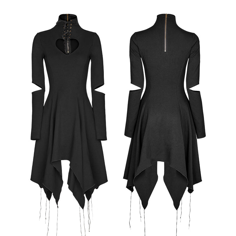 OPQ-238 High-class Elastic Sexy Hollow Out Gothic Dress With Asymmetry Hem