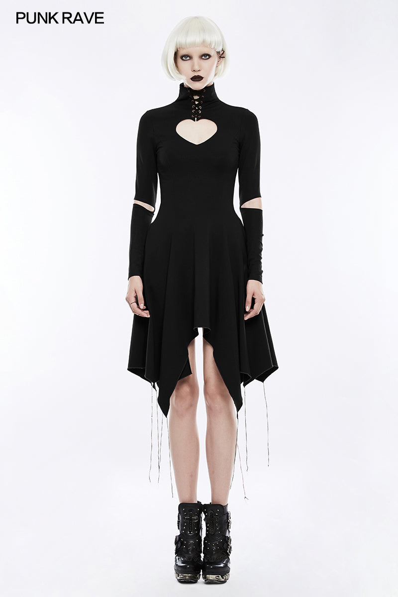 OPQ-238 High-class Elastic Sexy Hollow Out Gothic Dress With Asymmetry Hem