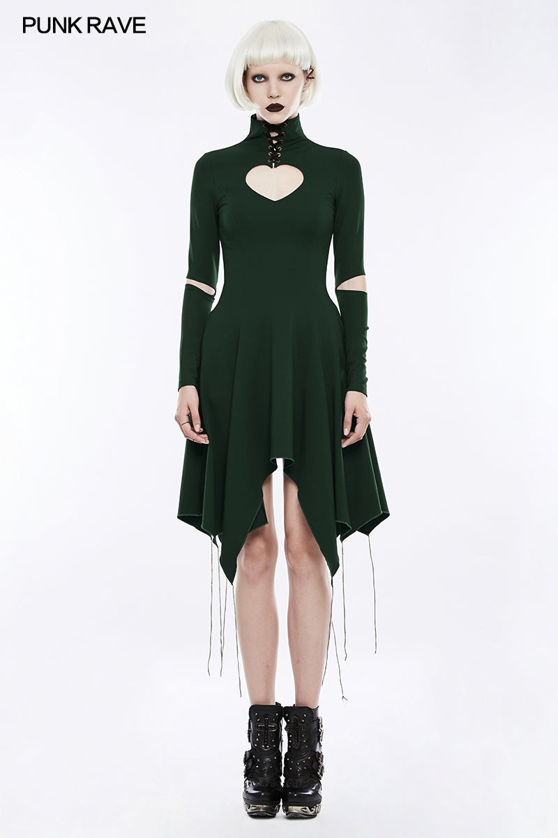 OPQ-238 High-class Elastic Sexy Hollow Out Gothic Dress With Asymmetry Hem