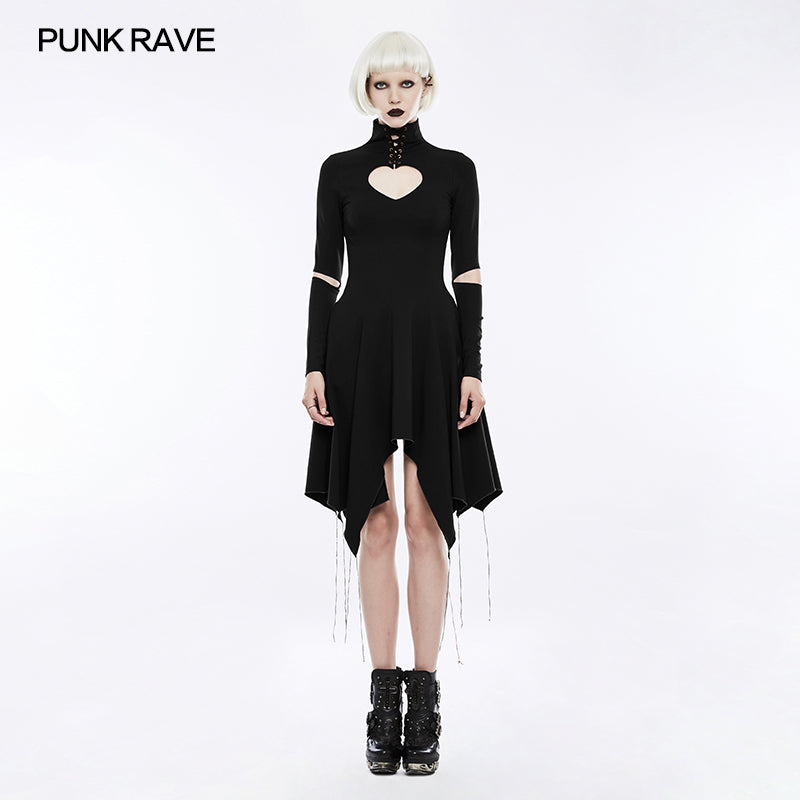 OPQ-238 High-class Elastic Sexy Hollow Out Gothic Dress With Asymmetry Hem