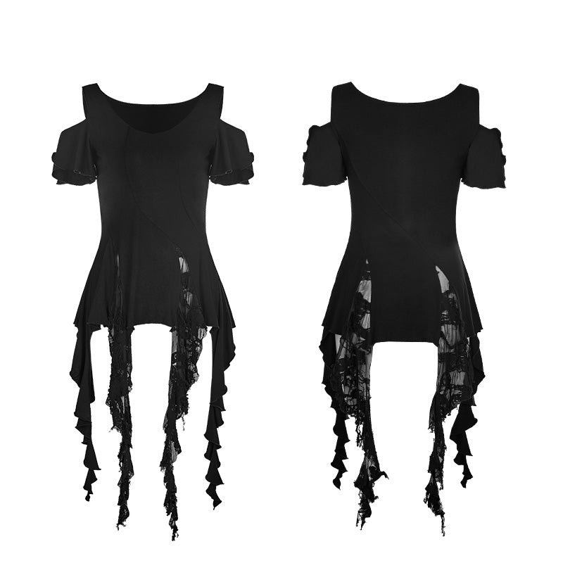 OT-499 Elegant Short Sleeves Gothic T-shirt With Broken Lace