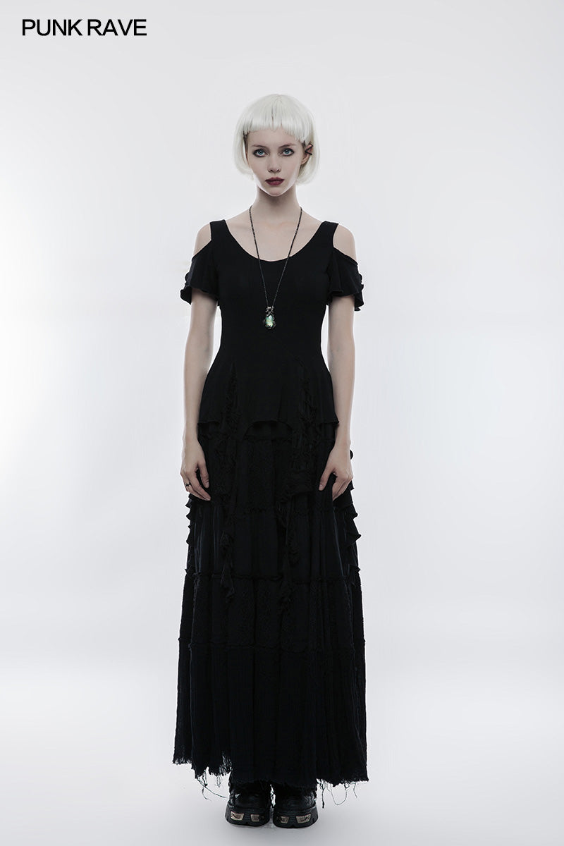 OT-499 Elegant Short Sleeves Gothic T-shirt With Broken Lace