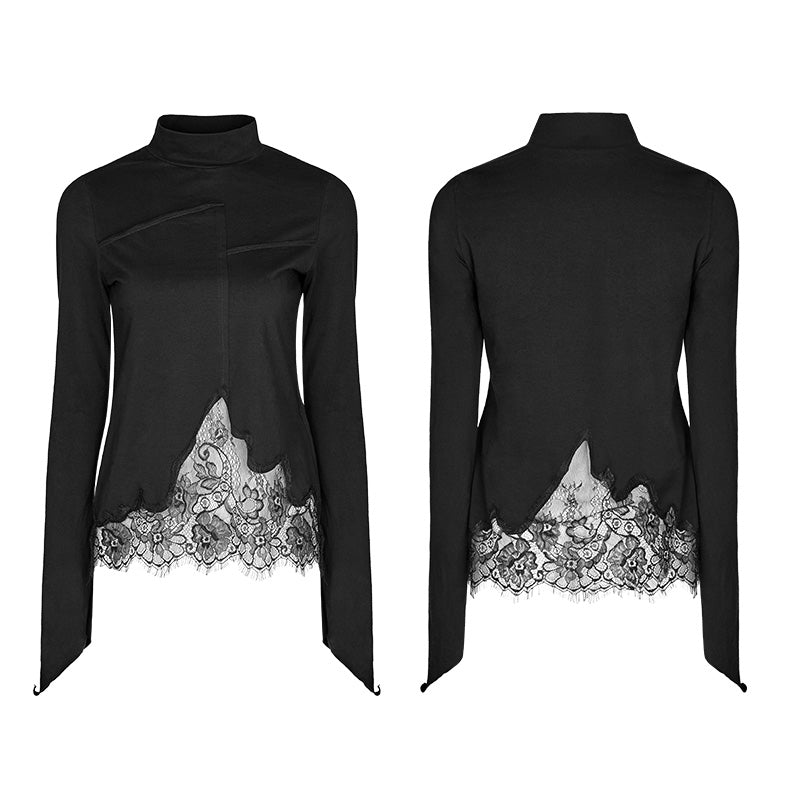 OPT-155 Lace Irregular Hollow-out Long Sleeve Gothic T-shirt