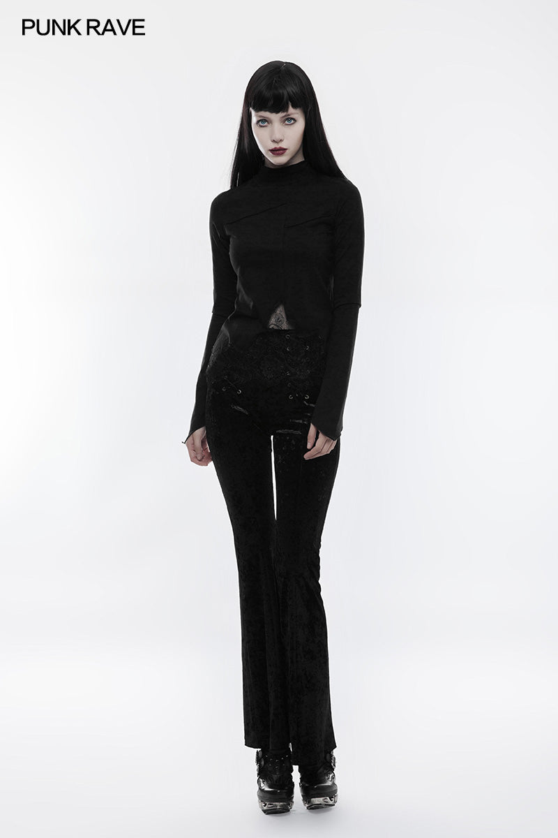 OPT-155 Lace Irregular Hollow-out Long Sleeve Gothic T-shirt