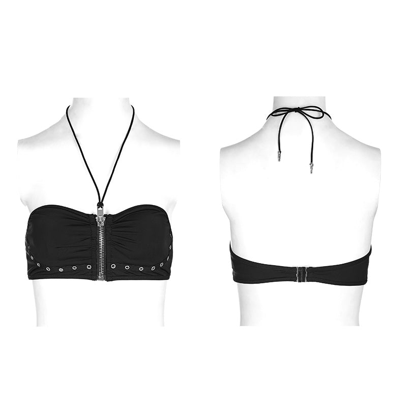 WS-250 Personality Swimwear Punk Accessories Stretch Swimsuit Top With Detachable Straps