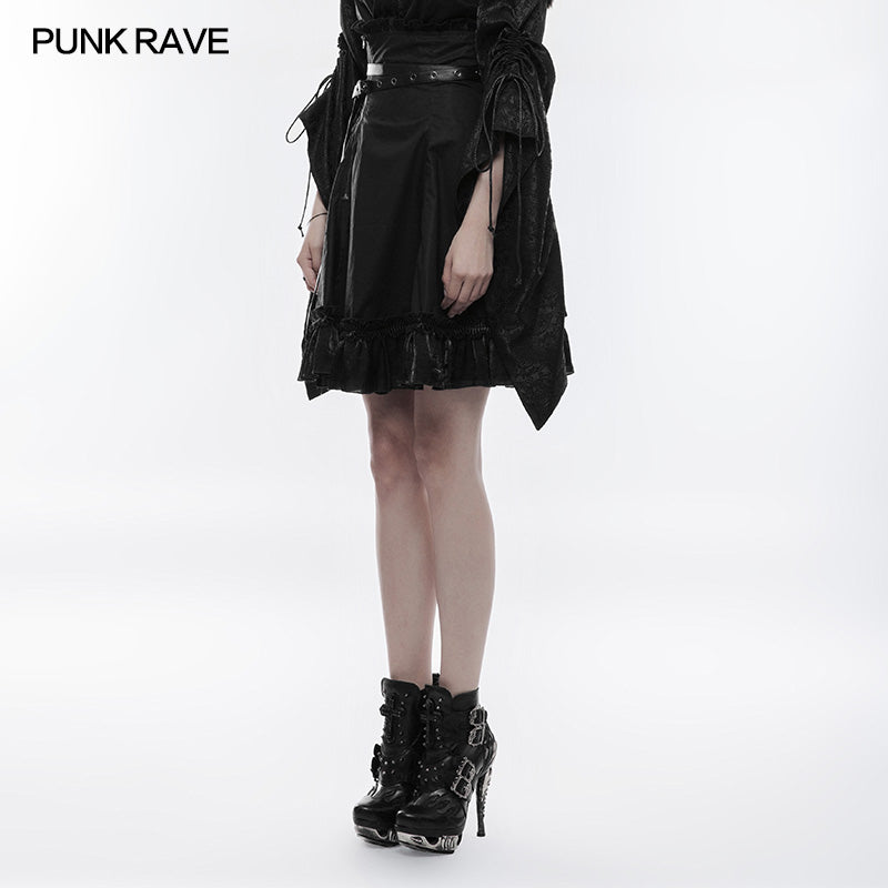 WQ-353 High Waist Short Punk Skirt With Detachable Leather Belt