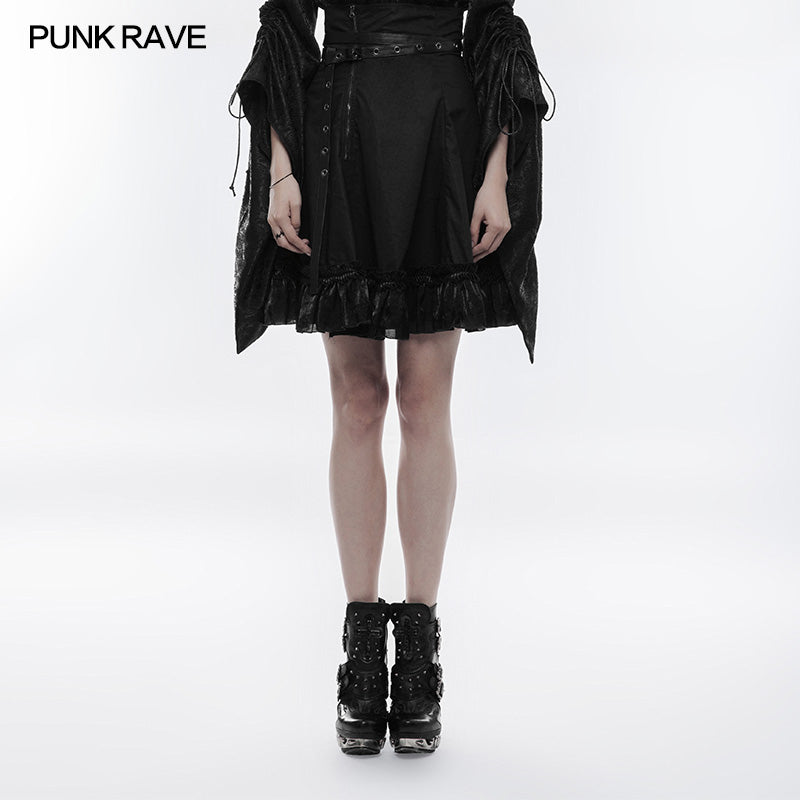 WQ-353 High Waist Short Punk Skirt With Detachable Leather Belt