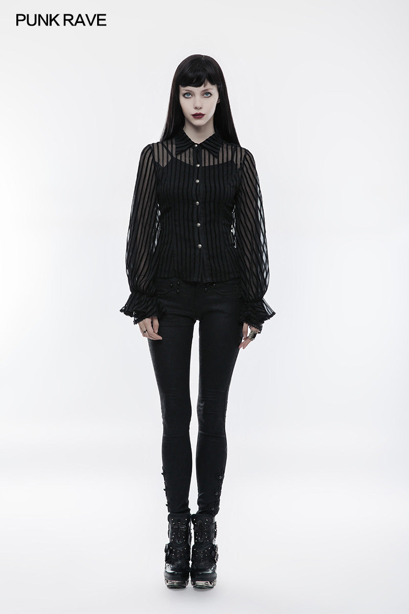 WY-823 Transparent Striped Punk Shirt Steampunk Blouse