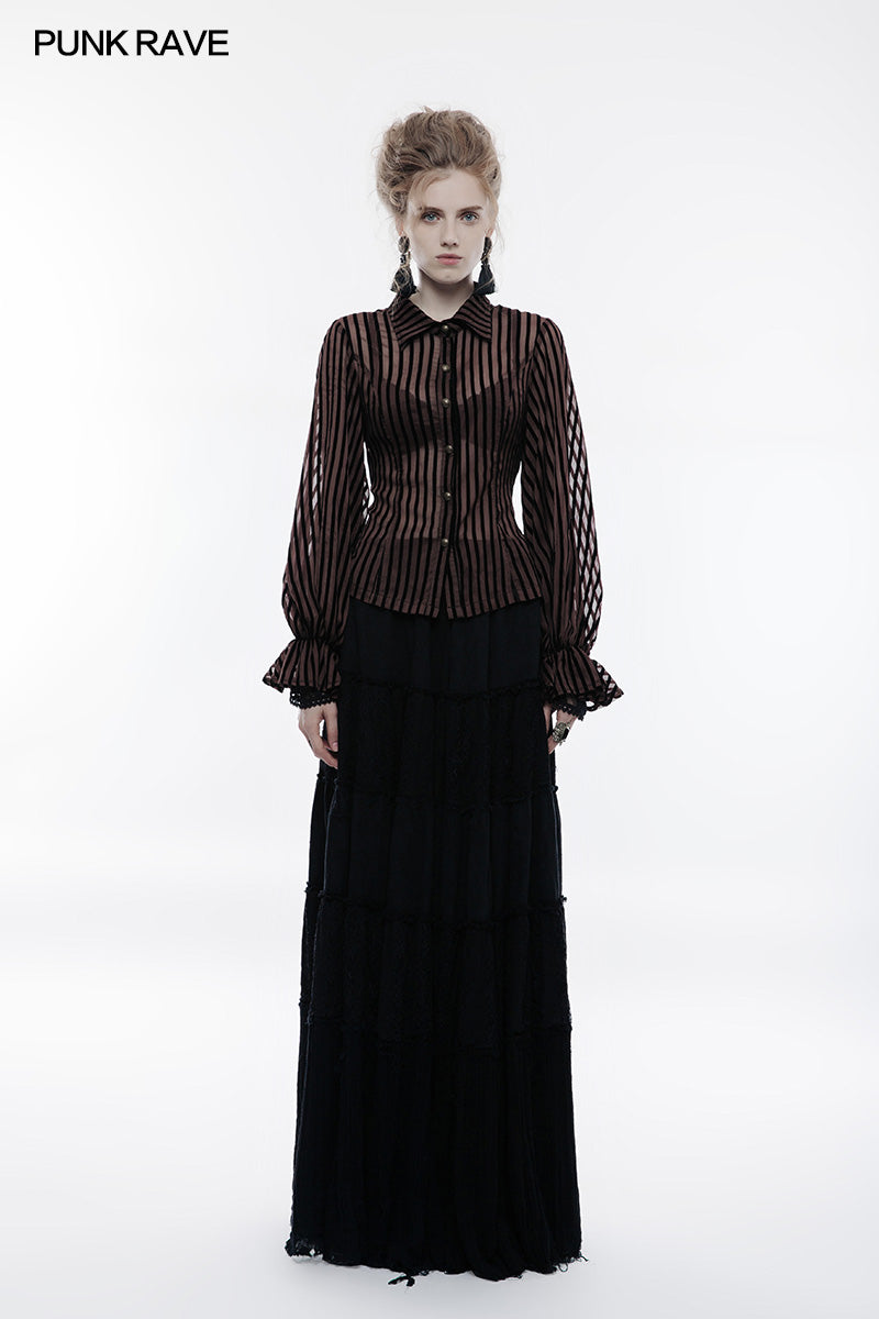 WY-823 Transparent Striped Punk Shirt Steampunk Blouse