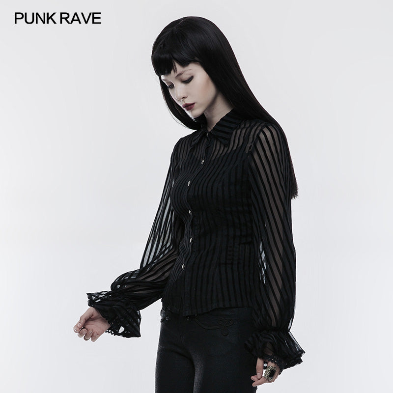 WY-823 Transparent Striped Punk Shirt Steampunk Blouse