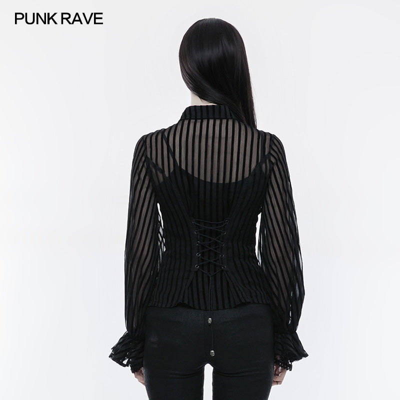 WY-823 Transparent Striped Punk Shirt Steampunk Blouse