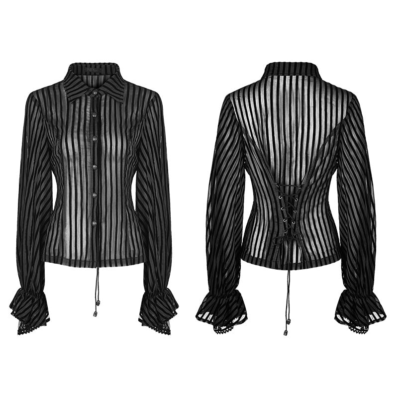 WY-823 Transparent Striped Punk Shirt Steampunk Blouse