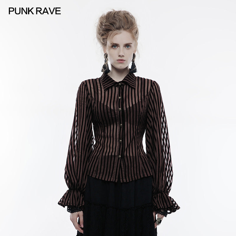 WY-823 Transparent Striped Punk Shirt Steampunk Blouse