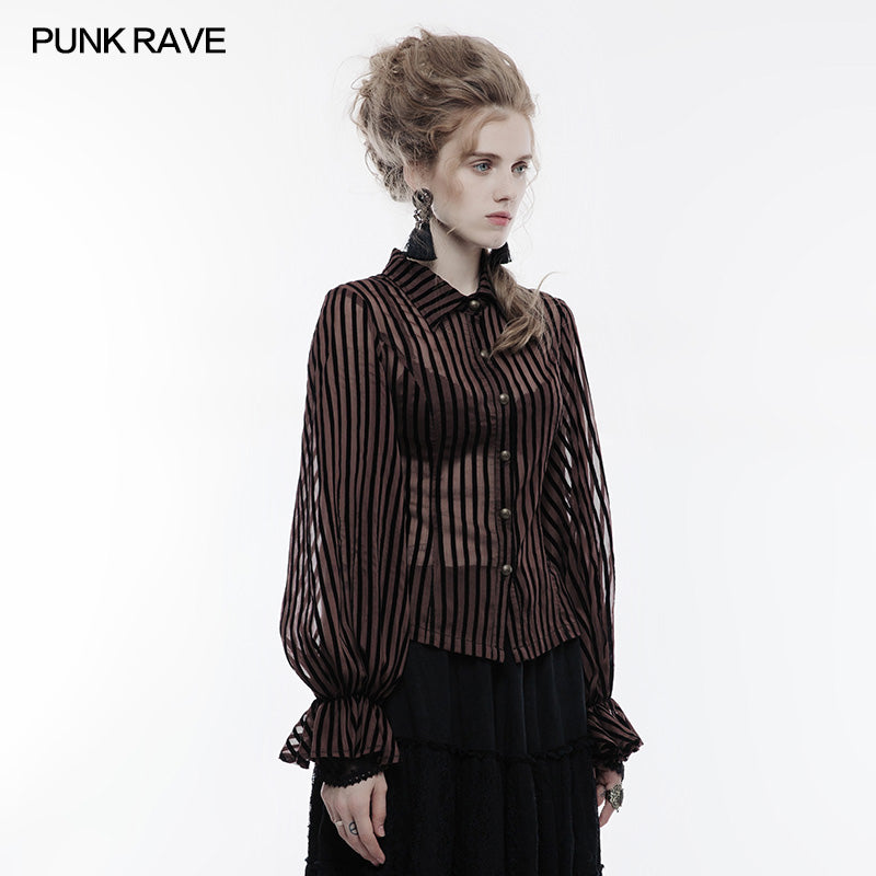 WY-823 Transparent Striped Punk Shirt Steampunk Blouse