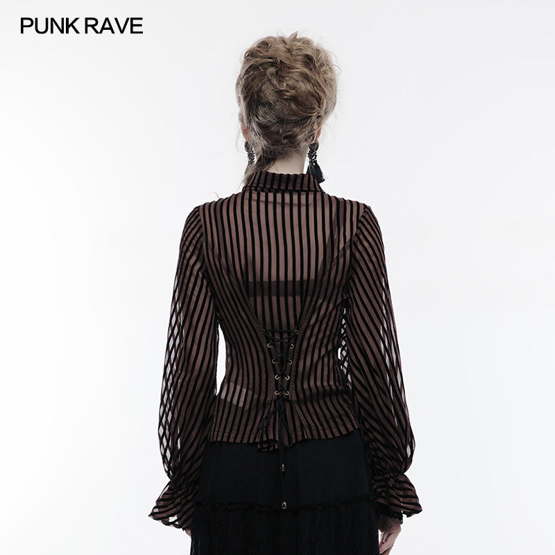 WY-823 Transparent Striped Punk Shirt Steampunk Blouse